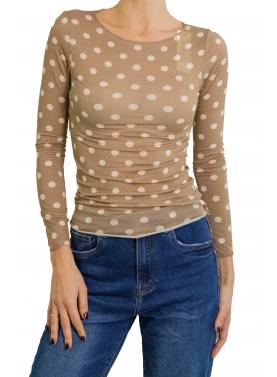 Maglia misto cashmere con pois scollo a barca 